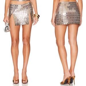 RETROFETE Tamar Crystal Embellished Chainmail Silver and Gold Mini Skirt Sz M